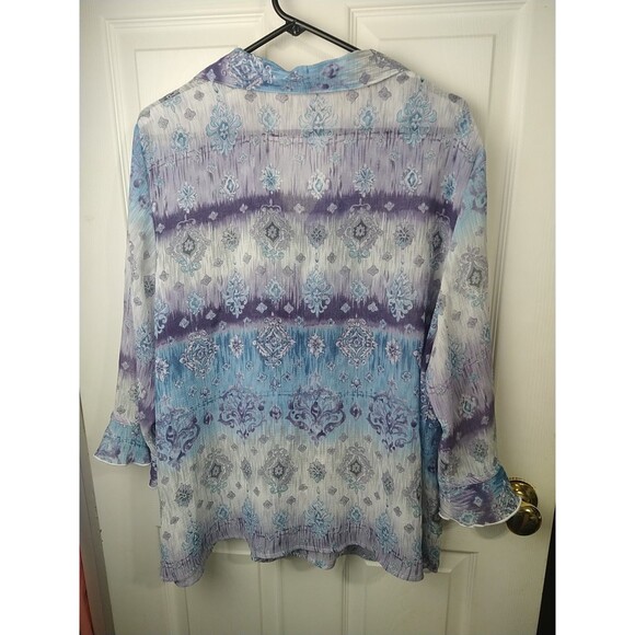 Alfred Dunner Woman 20W Semi Sheer Shirt Collared Ruffle Sleeve Cottage... - Picture 10 of 10